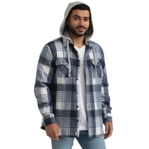 Free Planet Plaid Flannel Hooded Shacket/Jacket in Blue/Grey Sz L Open To Offers